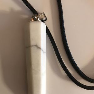 White howlite crystal pendant on black cord chain necklace